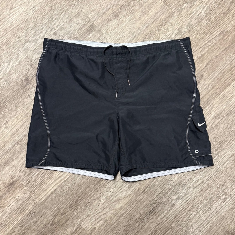 Nike‎ Mens Black Board Shorts Swim Trunks Cargo Pocket XL Mesh Lined Y2K